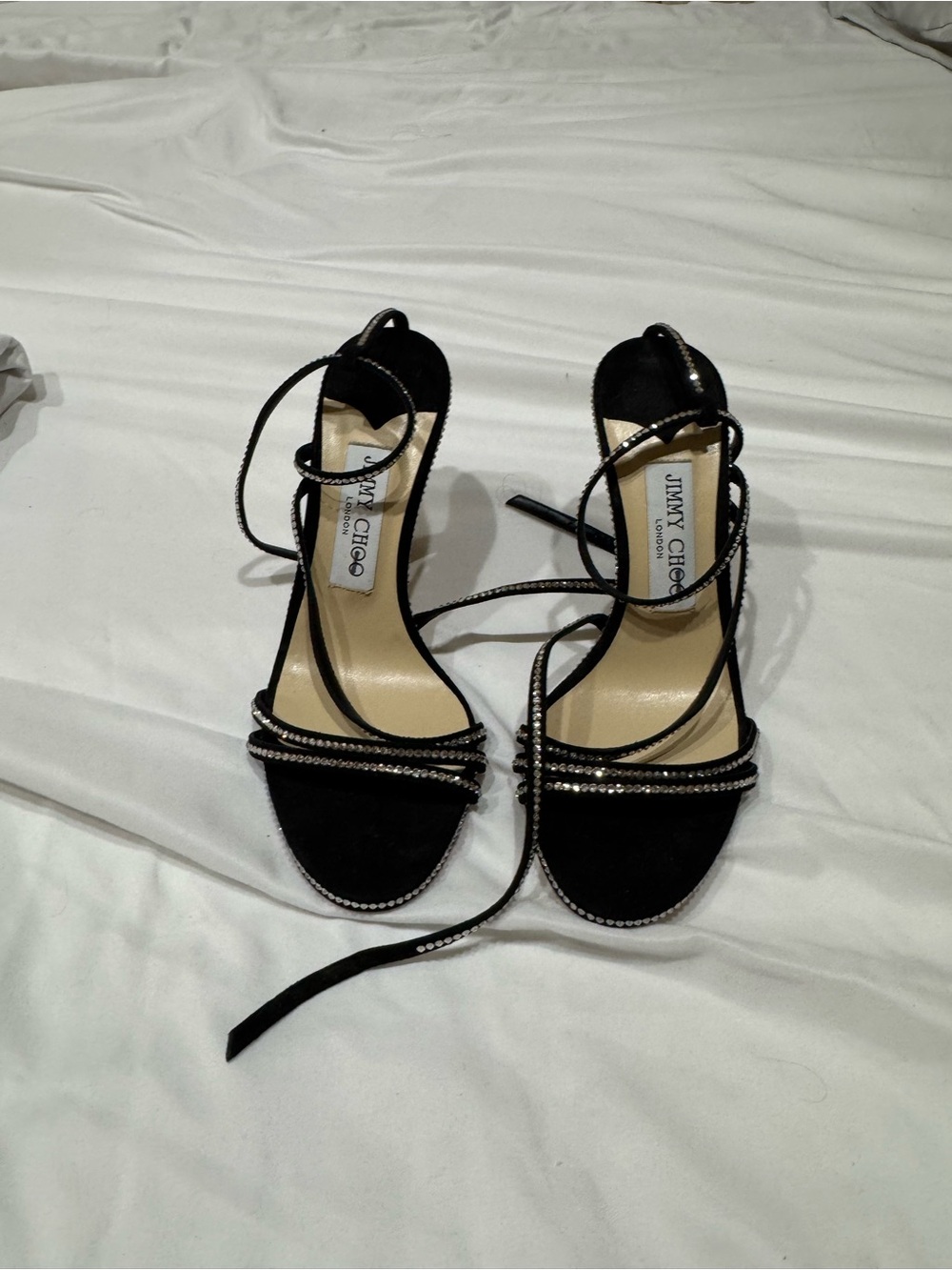 Jimmy Choo Suede Black Crystal-Embellished Lace-Up Heels